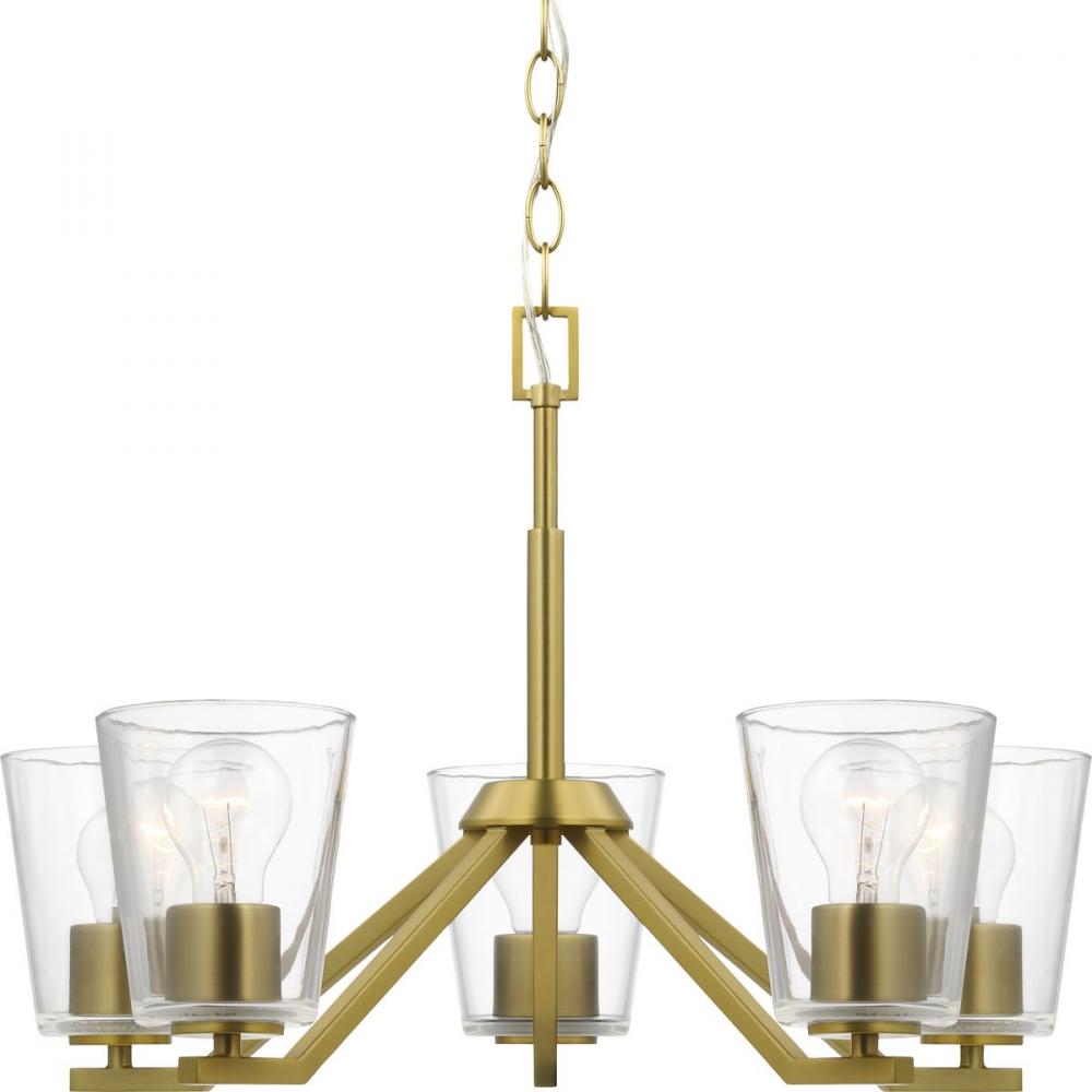 Vertex Collection Five-Light Brushed Gold Clear Glass Contemporary Chandelier